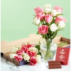 Pink and White Rose Letterbox with Luxury Chocolate Gift Set