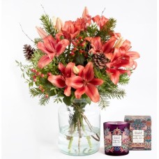 Festive Red Lily and Candle Gift Set