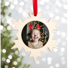 Personalised Full Photo Tree Decoration (Wooden Snowflake)