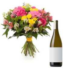 Mixed Flowers And A Sparkly Wine (Flowers And Wine)