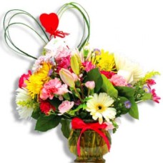 Bouquet of fresh flowers in a glass vase