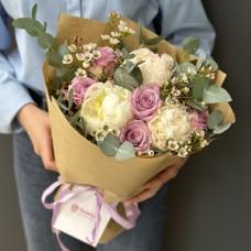 A designer bouquet from a florist with a peony (Usual)
