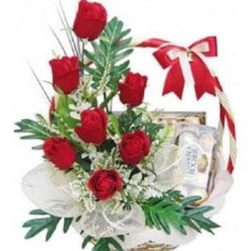 6 Red Roses,16 Ferrero Chocolates (Premium)