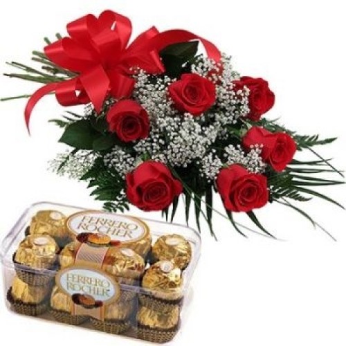 6 Red Roses, Gypso And 20 Ferrero Rocher (Standard)
