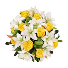 10 White Lilies With 10 Yellow Roses (Deluxe)