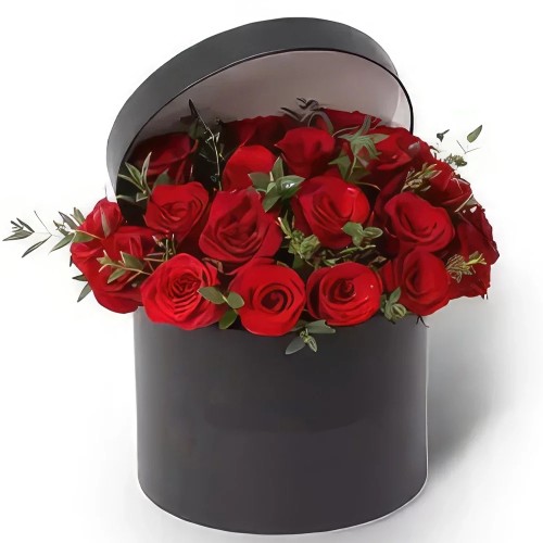 Red Roses with Palviforia Greenery Box