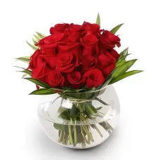 Red Rose Bouquet in Glass Bowl