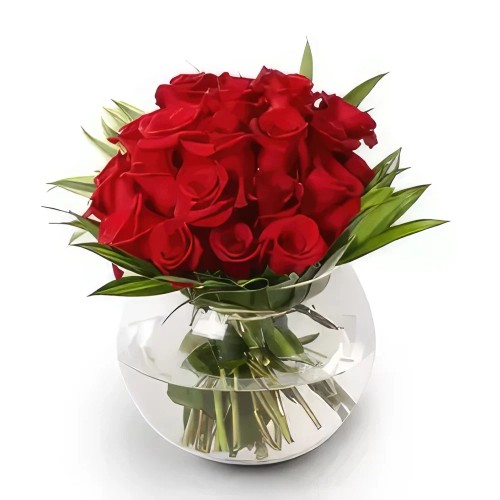 Red Rose Bouquet in Glass Bowl