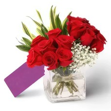 Vibrant Red Roses Vase Centerpiece