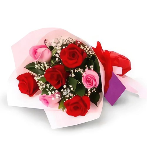 Intricately Wrapped Red and Pink Roses