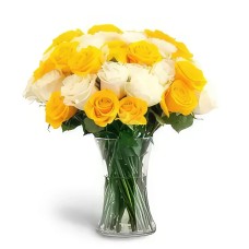 Yellow White Flowers Glass Vase
