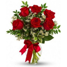 6 Red Roses, Fillers And Vase (Standard)