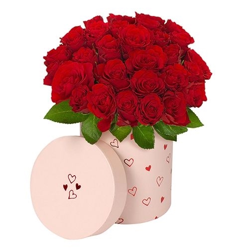 30 red roses in hat box love