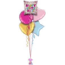 Happy Birthday Retro Pink Flowers