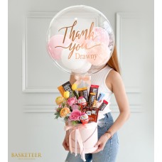 Blush Bloom Delight : Pink Balloon Serenity with Decadent Chocolate Elegance