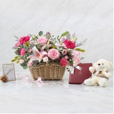 Combo Set (Flower Basket , Chocolate andTeddy Bear)