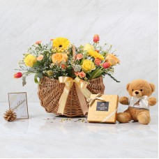 Combo Set (Flower Basket ,Teddy Bear and Chocolate)