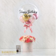 Balloon Surprise with Enchanting Pink Roses Gift Box