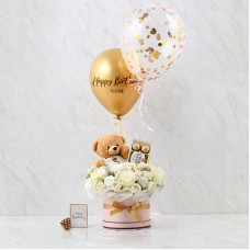 Combo Set(Flower Box, Teddy Bear, Chocolate And Balloon)