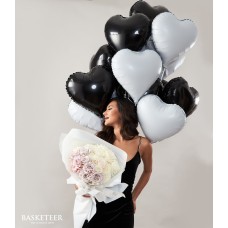 Black-Gray Balloons & Sweet Roses Combo