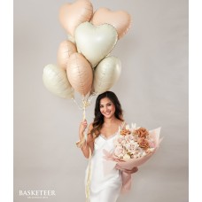 Cream Heart Balloons & Roses Gift Set