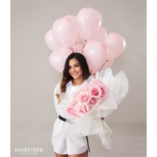 Soft Pink Bouquet & Heart Balloons Gift Set