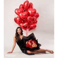 Red Heart Balloons & Roses Set