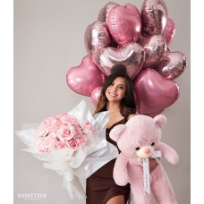 Sweet Pink Bouquet & Pink Heart Balloons