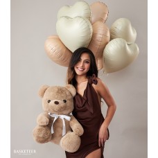 Cream Heart Balloons & Brown Teddy Bear Set