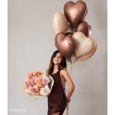 Brown Heart Balloons & Roses Set