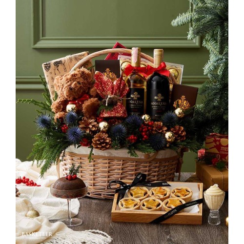 Premium Holiday Gift Basket with Treats and Plush Toy