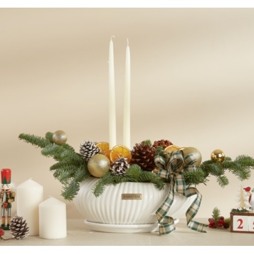 Classic White Candle Pine Arrangement
