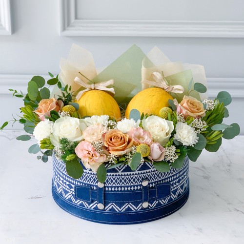 Golden Melon & Flowers Basket