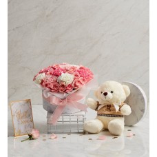 Flower Gift Box & Teddy Bear