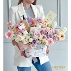 Sweet Blooming Flowers With Spa Gift Basket