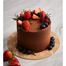 Mini cake premium dark chocolate frosting seasonal fruits