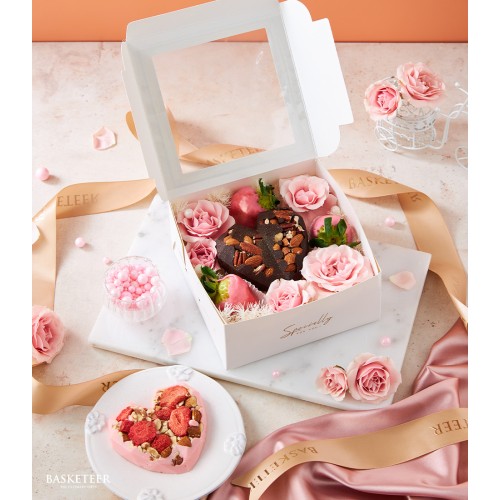 Heart Chocolate With Pink Chocolate Covered Strawberries