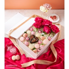 Mini Heart Chocolate & Chocolate Covered Strawberries With Flowers