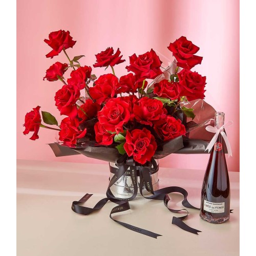 Romantic Red Roses & Wine Set