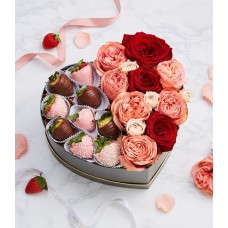 Chocolate Covered Strawberries With Red Roses Gift Box