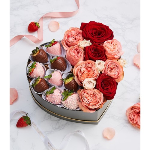 Chocolate Covered Strawberries With Red Roses Gift Box