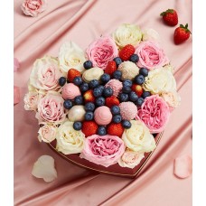 Chocolate Covered Strawberries & Mixed Berry With Flowers Gift Box