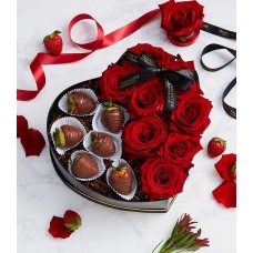 Chocolate Covered Strawberries And Red Roses Box