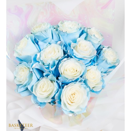 Joyful Love Shinny Blue Painted Roses Bouquet