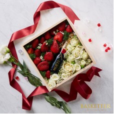 Champagne & Mixed Fruit With Flowers Gift Box