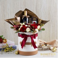 Classic Wine & Premium Chocolate With Flowers Basket