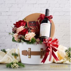 Wine&Chocolate With Flowers Basket
