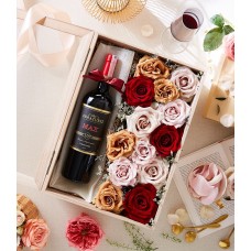 Classic Red Wine And Flowers Gift Box