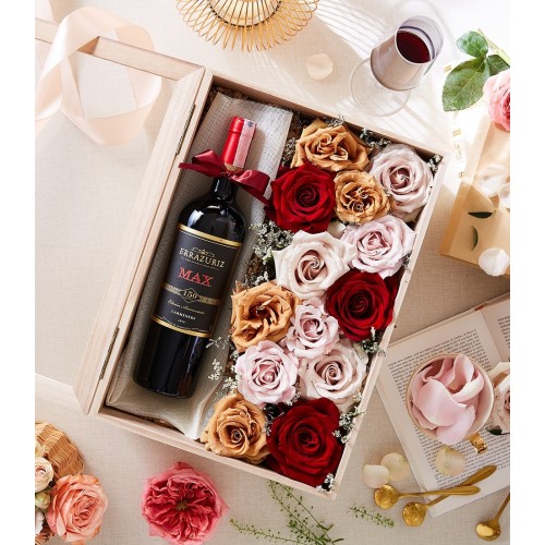 Classic Red Wine And Flowers Gift Box