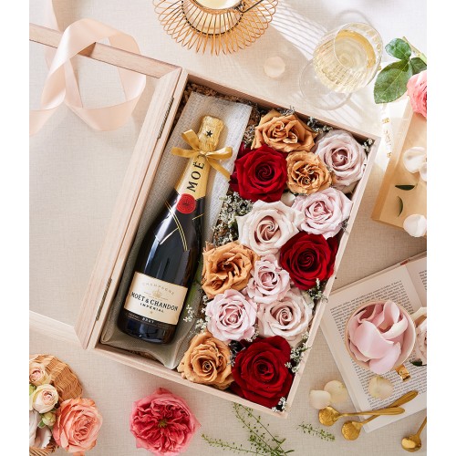 Luxury Champagne And Flowers Gift Box
